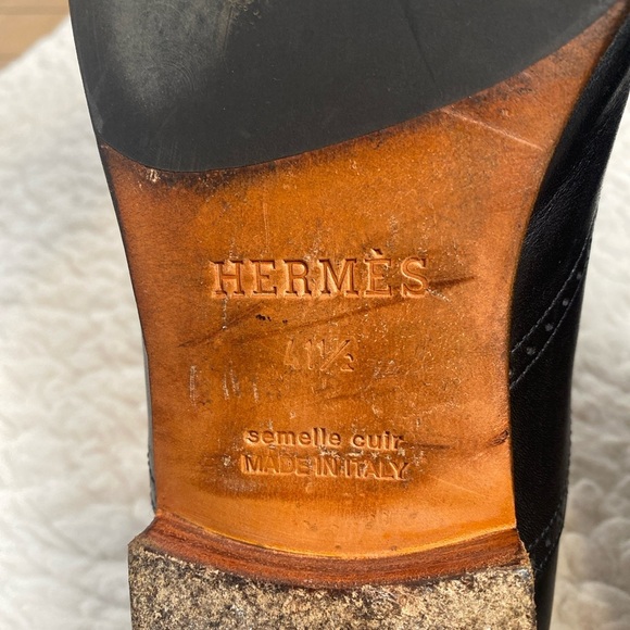 Hermès Men’s Black Leather Loafers EU 41.5 US 8.5 Lace-Up Dress Business Shoes‎